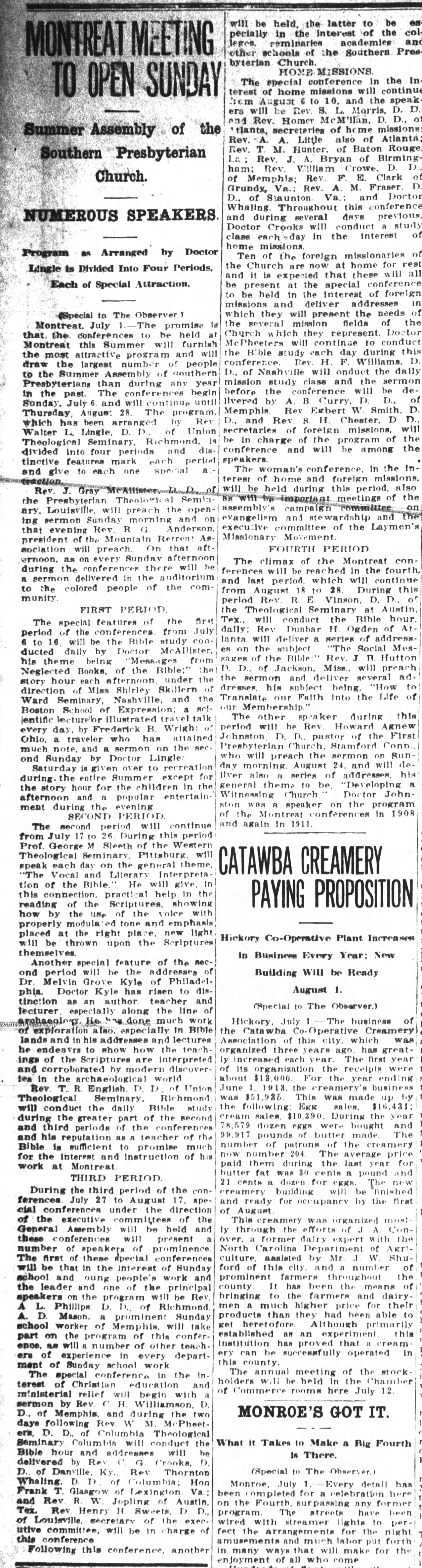 Montreat Meeting to Open Sunday